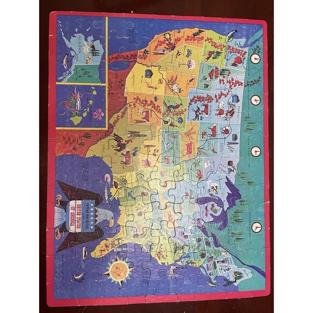 Golden United States of America Map Jigsaw Puzzle Geography 100 Pcs Educational